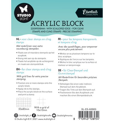 SL-ES-ASB03 - StudioLight - SL Acrylic stamp block for clear and cling stamps with grid Essentials nr.03 - Acrylic Block - Detail 1