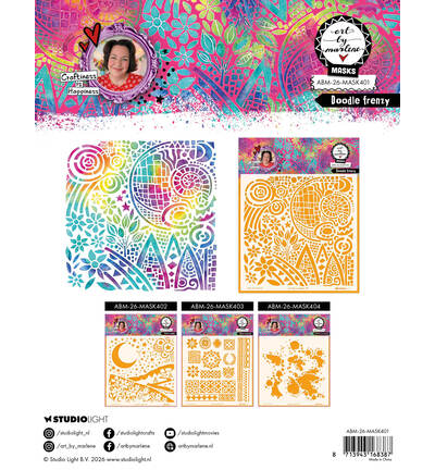 ABM-26-MASK401 - StudioLight - ABM Pochoir – Doodle Frenzy Art by Marlene n° 401 - Masques Art by Marlene - Detail 1 ABM-26-MASK401 - StudioLight - ABM Pochoir – Doodle Frenzy Art by Marlene n° 401 - Masques Art by Marlene - Detail 1