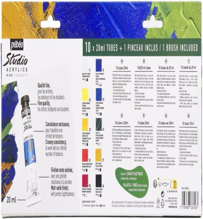 833-316 - Pebeo - Studio Acrylic 10 x 20ml + Brush, Assorti - Studio Acrylic - Detail 1 833-316 - Pebeo - Studio Acrylic 10 x 20ml + Brush, Assorti - Studio Acrylic - Detail 1