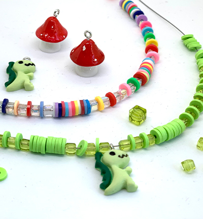 12415-1622 - Hobby Crafting Fun - Dino finds mushrooms 4 toy charms & katsuki beads/glass beads - Katsuki & toy charms set - Detail 1