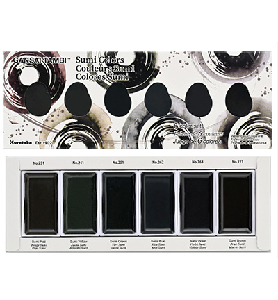 MC20SU/6V - Kuretake / ZIG - Sumi Colors, 6 Colors set - Gansai Tambi Sets - Detail 2