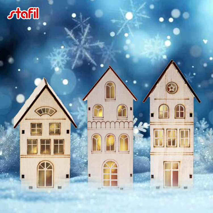 Stafil Sets DIY pour faire des petites maisons en bois, avec éclairage LED de Stafil