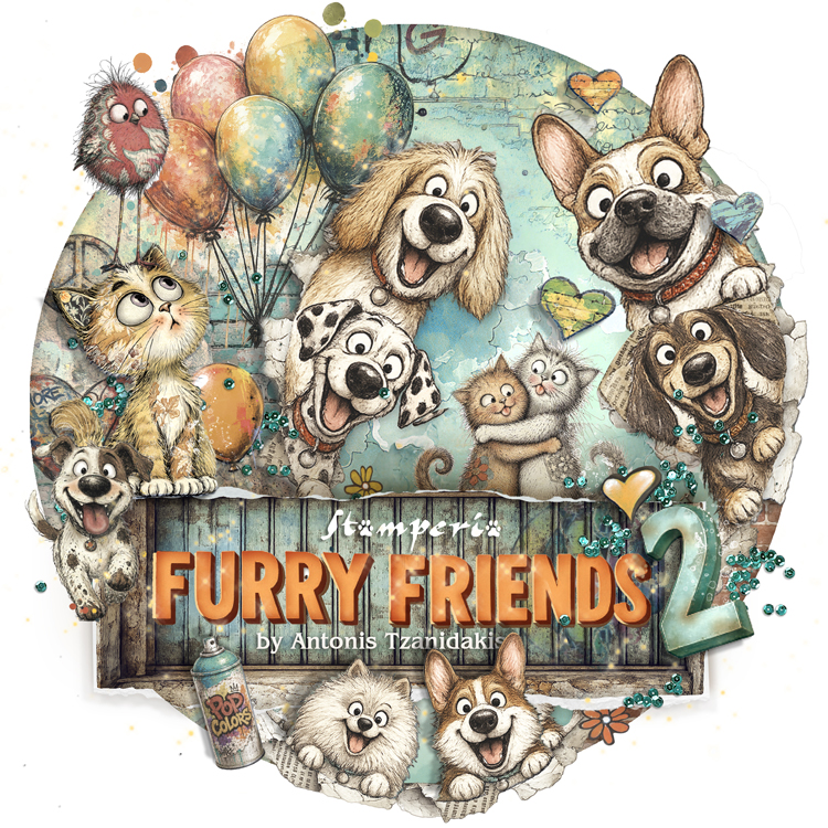 Stamperia Stamperia Furry Friends 2 : chiens et chats façon street art