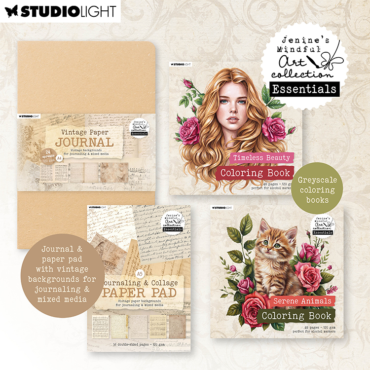 Nieuw bestelbaar,StudioLight Jenine's Mindful Art Essentials : romantisme vintage pour coloriage et journaling Nieuw bestelbaar,StudioLight Jenine's Mindful Art Essentials : romantisme vintage pour coloriage et journaling