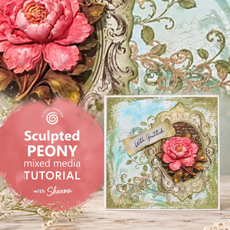 Cosmic Shimmer,Katy Sue Cosmic Shimmer Vintage Heirloom : carte à la pivoine en relief Cosmic Shimmer,Katy Sue Cosmic Shimmer Vintage Heirloom : carte à la pivoine en relief