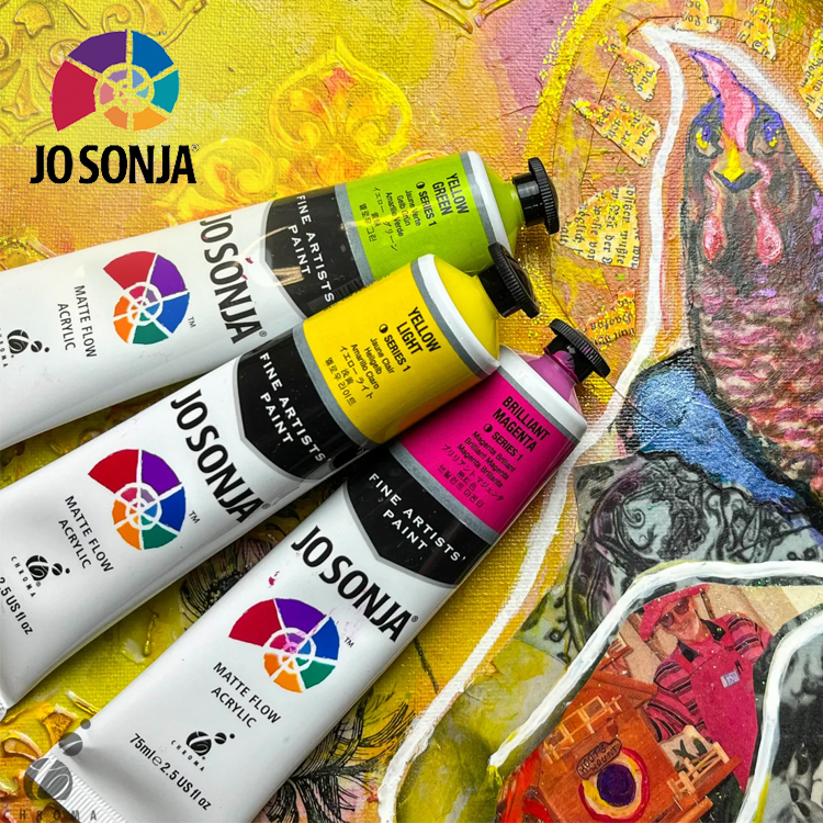 Peinture acrylique Jo Sonja appliquée sur bois et papier mâché